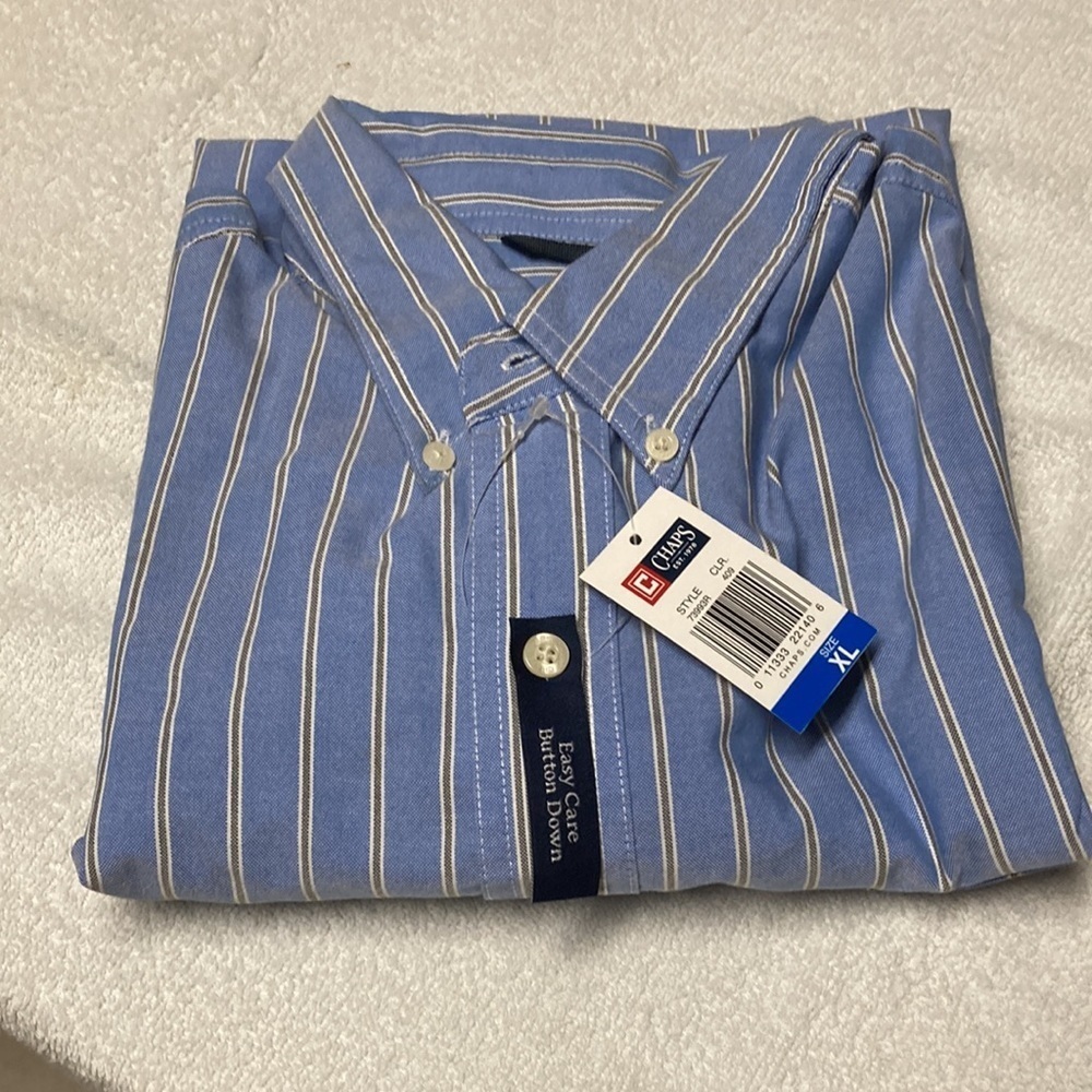 CHAPS NWT XL/TG,  Long Sleeve. White w/ brown stripe on blue shirt.